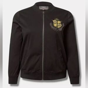Torrid Black Stretch Twill Bomber Jacket